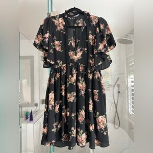 Zara black floral dress ruffle